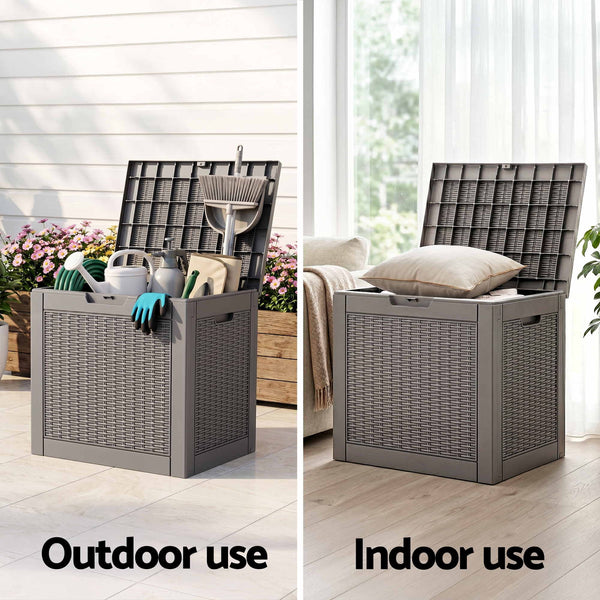 Gardeon Outdoor Storage Box 118L Container Lockable Garden Toy Tool Rattan-Texture Brown Awezingly