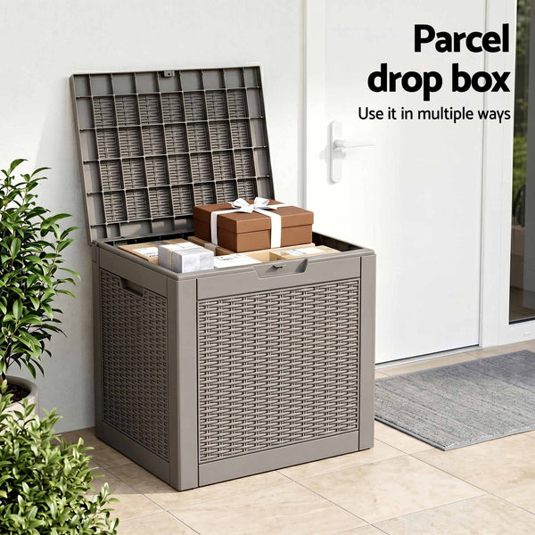 Gardeon Outdoor Storage Box 118L Container Lockable Garden Toy Tool Rattan-Texture Brown Awezingly
