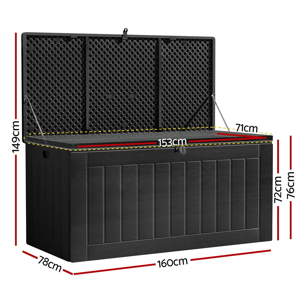 Gardeon Outdoor Storage Box 830L Container Lockable Bench Tool Shed All Black Gardeon