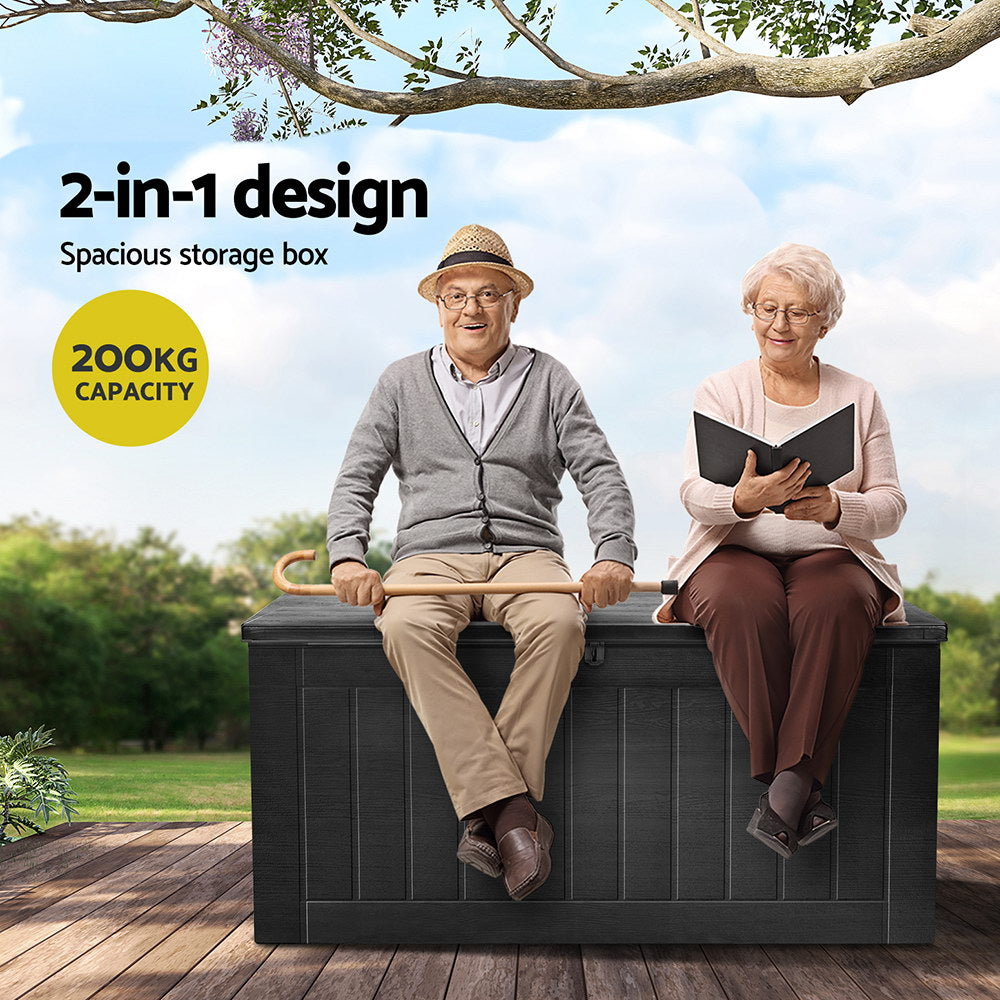 Gardeon Outdoor Storage Box 830L Container Lockable Bench Tool Shed All Black Gardeon