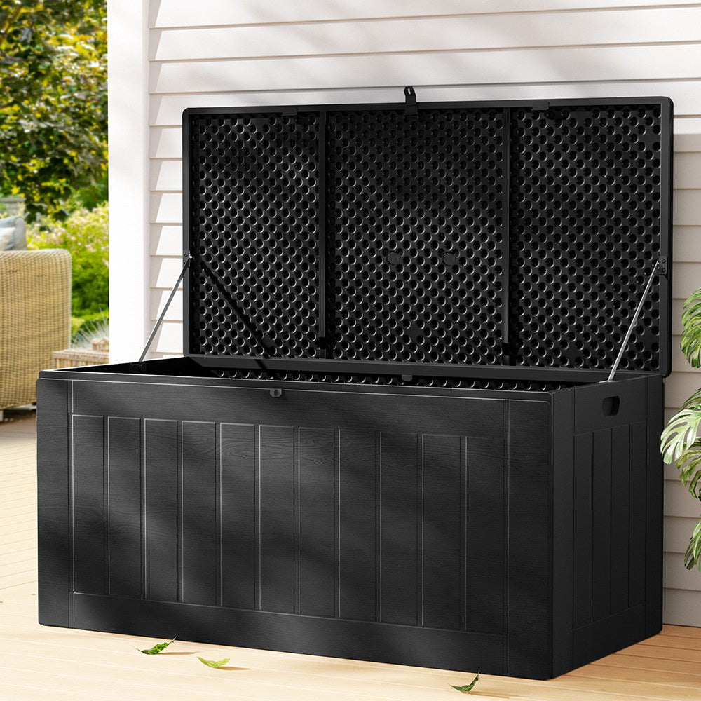 Gardeon Outdoor Storage Box 830L Container Lockable Bench Tool Shed All Black Gardeon