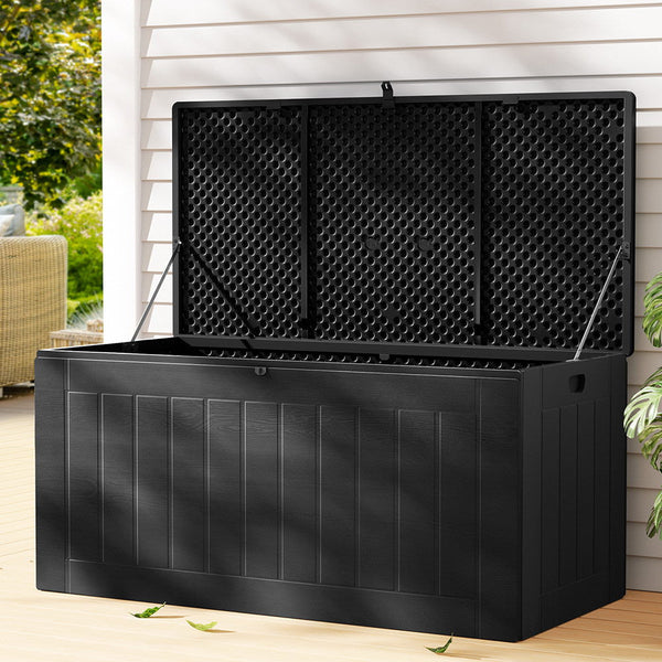 Gardeon Outdoor Storage Box 830L Container Lockable Bench Tool Shed All Black Gardeon