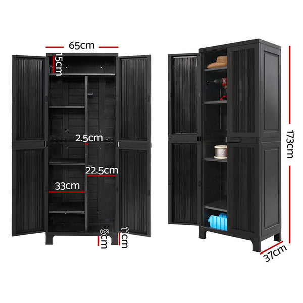 Gardeon Outdoor Storage Cabinet Lockable Tall Garden Sheds Garage Adjustable Black 173CM Gardeon