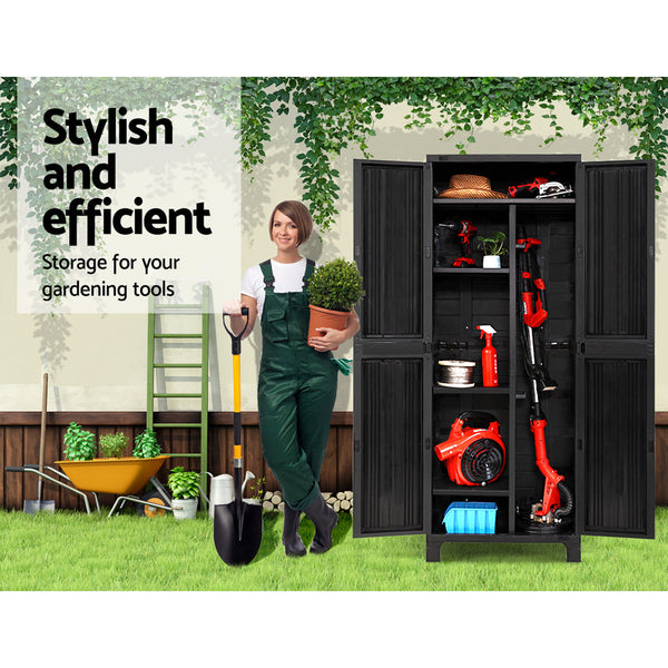 Gardeon Outdoor Storage Cabinet Lockable Tall Garden Sheds Garage Adjustable Black 173CM Gardeon