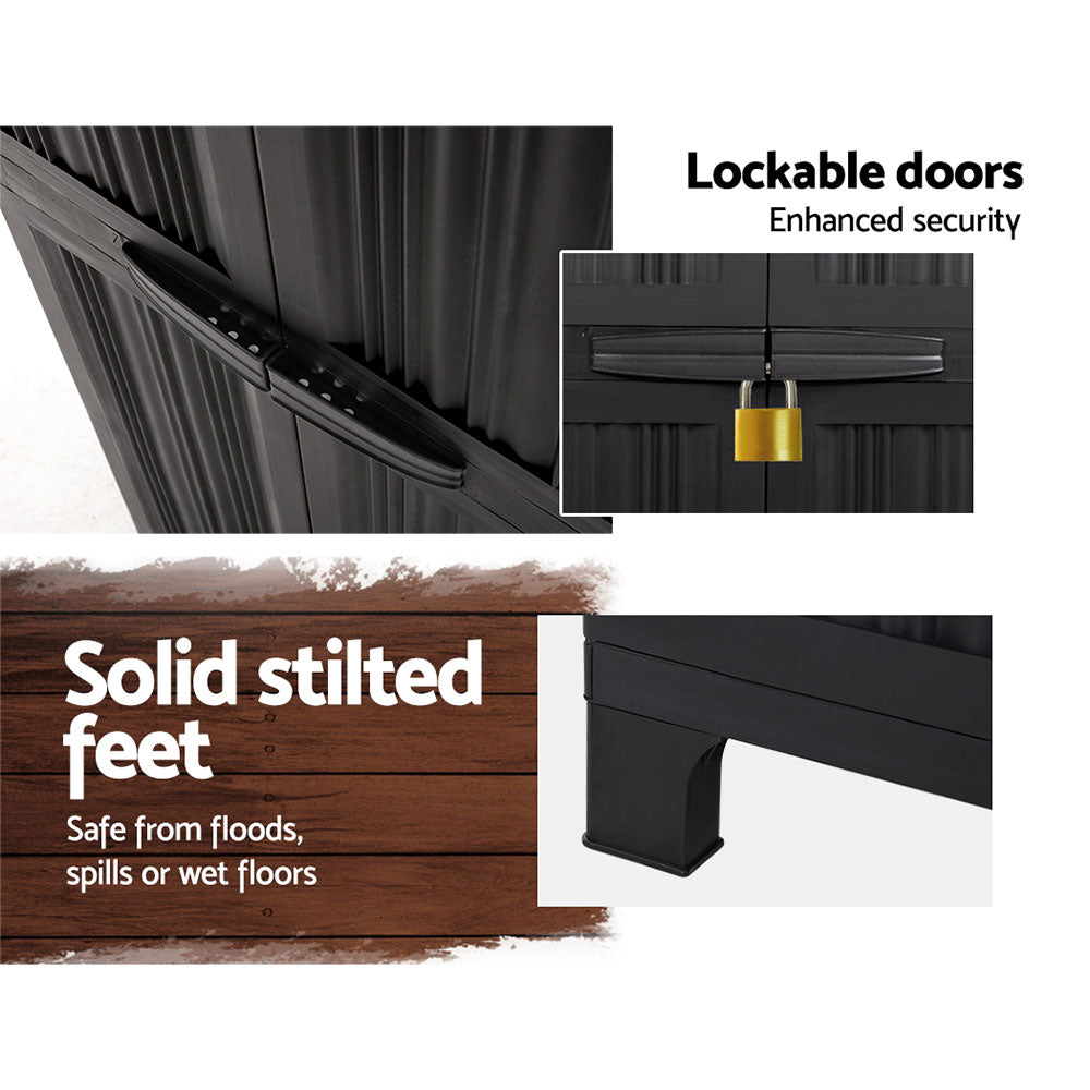 Gardeon Outdoor Storage Cabinet Lockable Tall Garden Sheds Garage Adjustable Black 173CM Gardeon