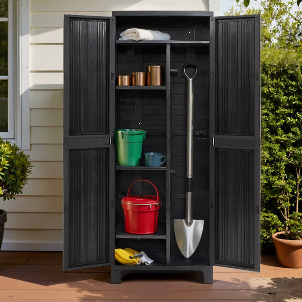 Gardeon Outdoor Storage Cabinet Lockable Tall Garden Sheds Garage Adjustable Black 173CM Gardeon