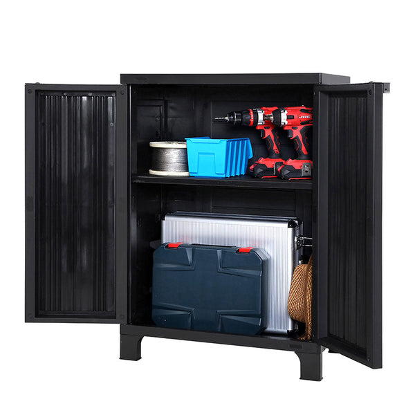 Gardeon Outdoor Storage Cabinet Cupboard Lockable Garden Sheds Adjustable Black Gardeon