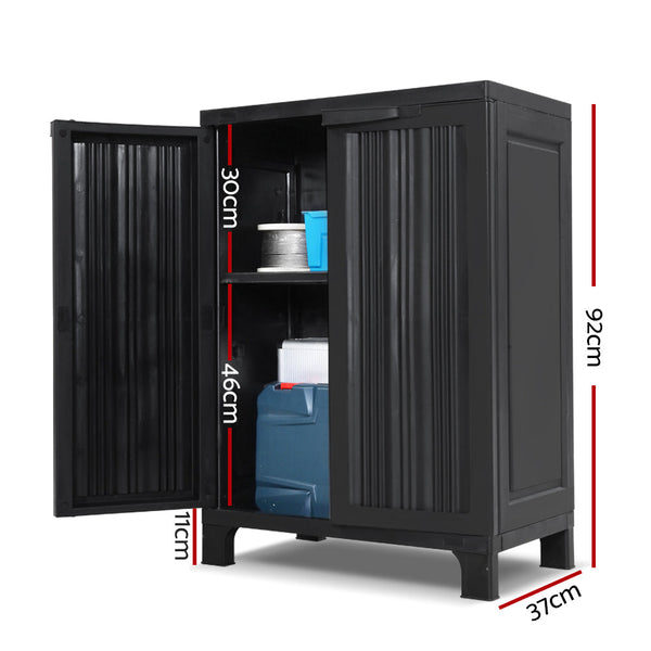 Gardeon Outdoor Storage Cabinet Cupboard Lockable Garden Sheds Adjustable Black Gardeon