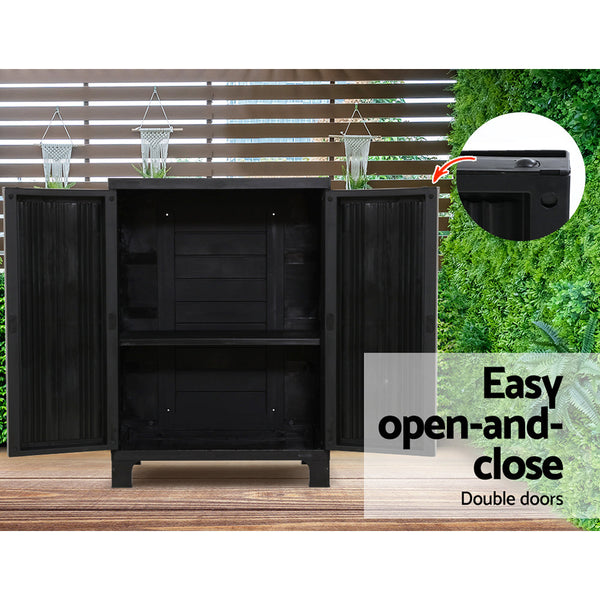 Gardeon Outdoor Storage Cabinet Cupboard Lockable Garden Sheds Adjustable Black Gardeon