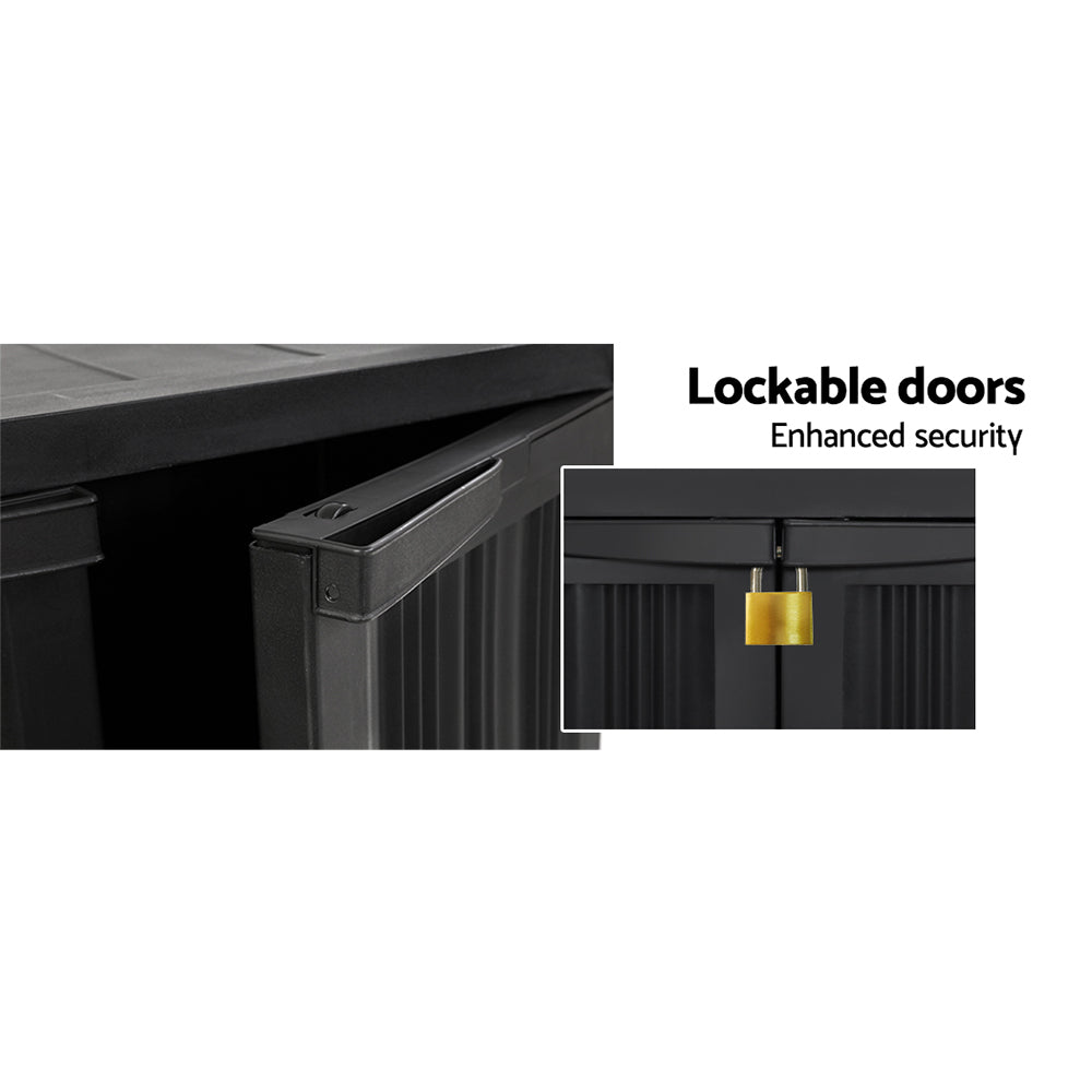 Gardeon Outdoor Storage Cabinet Cupboard Lockable Garden Sheds Adjustable Black Gardeon