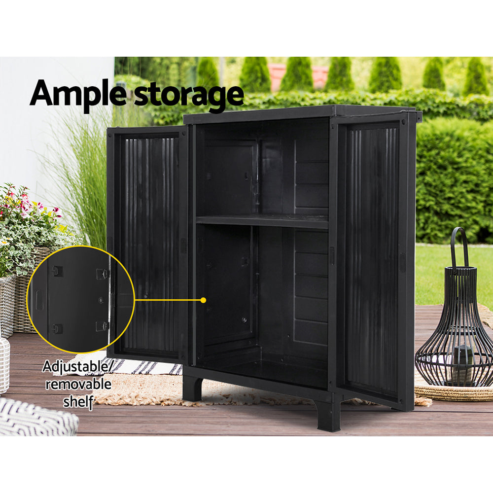 Gardeon Outdoor Storage Cabinet Cupboard Lockable Garden Sheds Adjustable Black Gardeon
