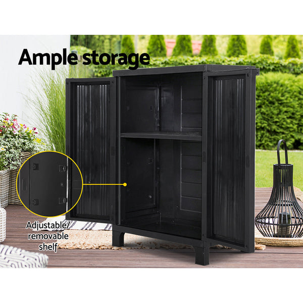 Gardeon Outdoor Storage Cabinet Cupboard Lockable Garden Sheds Adjustable Black Gardeon