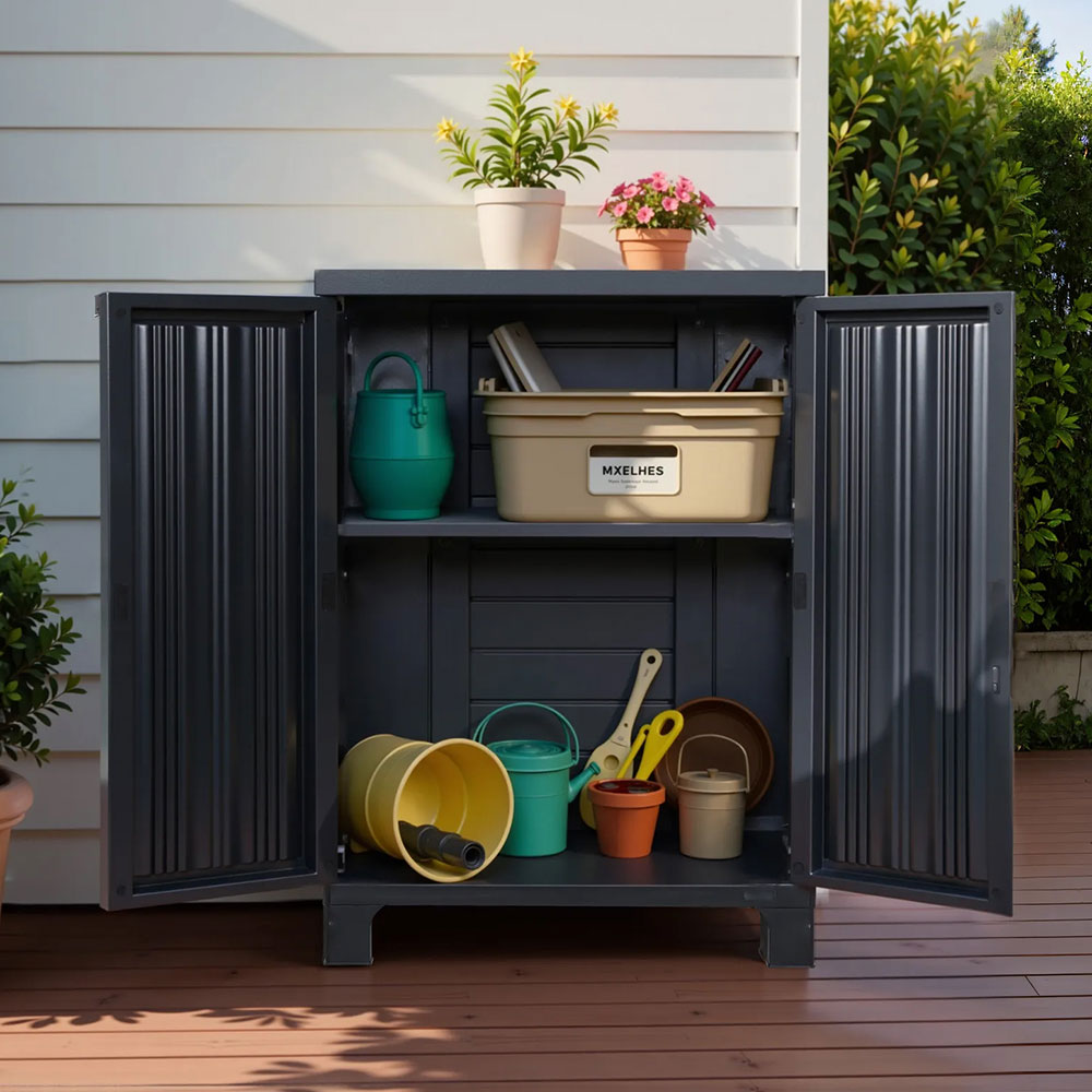 Gardeon Outdoor Storage Cabinet Cupboard Lockable Garden Sheds Adjustable Black Gardeon