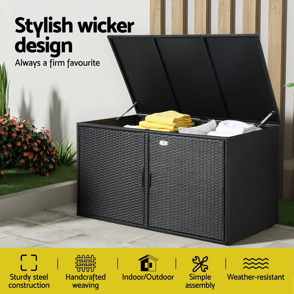 Gardeon Outdoor Storage Cabinet Box Deck Wicker Shelf Chest Garden Shed Tools Black Awezingly