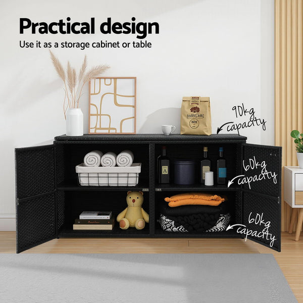 Gardeon Outdoor Storage Cabinet Box Deck Wicker Shelf Chest Garden Shed Tools Black Awezingly