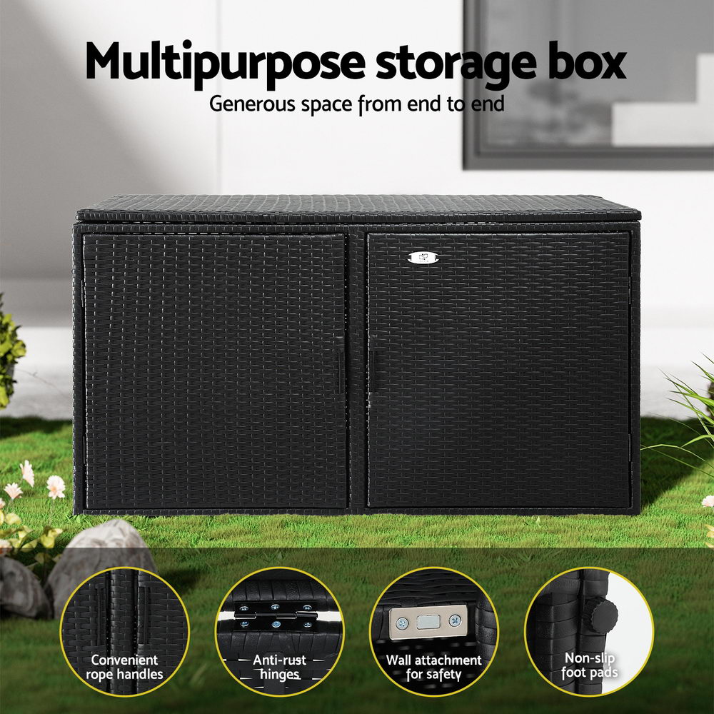 Gardeon Outdoor Storage Cabinet Box Deck Wicker Shelf Chest Garden Shed Tools Black Awezingly