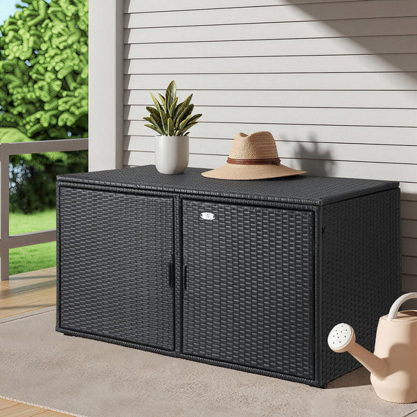 Gardeon Outdoor Storage Cabinet Box Deck Wicker Shelf Chest Garden Shed Tools Black Awezingly