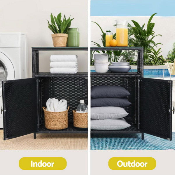 Gardeon Outdoor Storage Cabinet Box Garage Wicker Shed Tools Shelf Chest Garden Awezingly