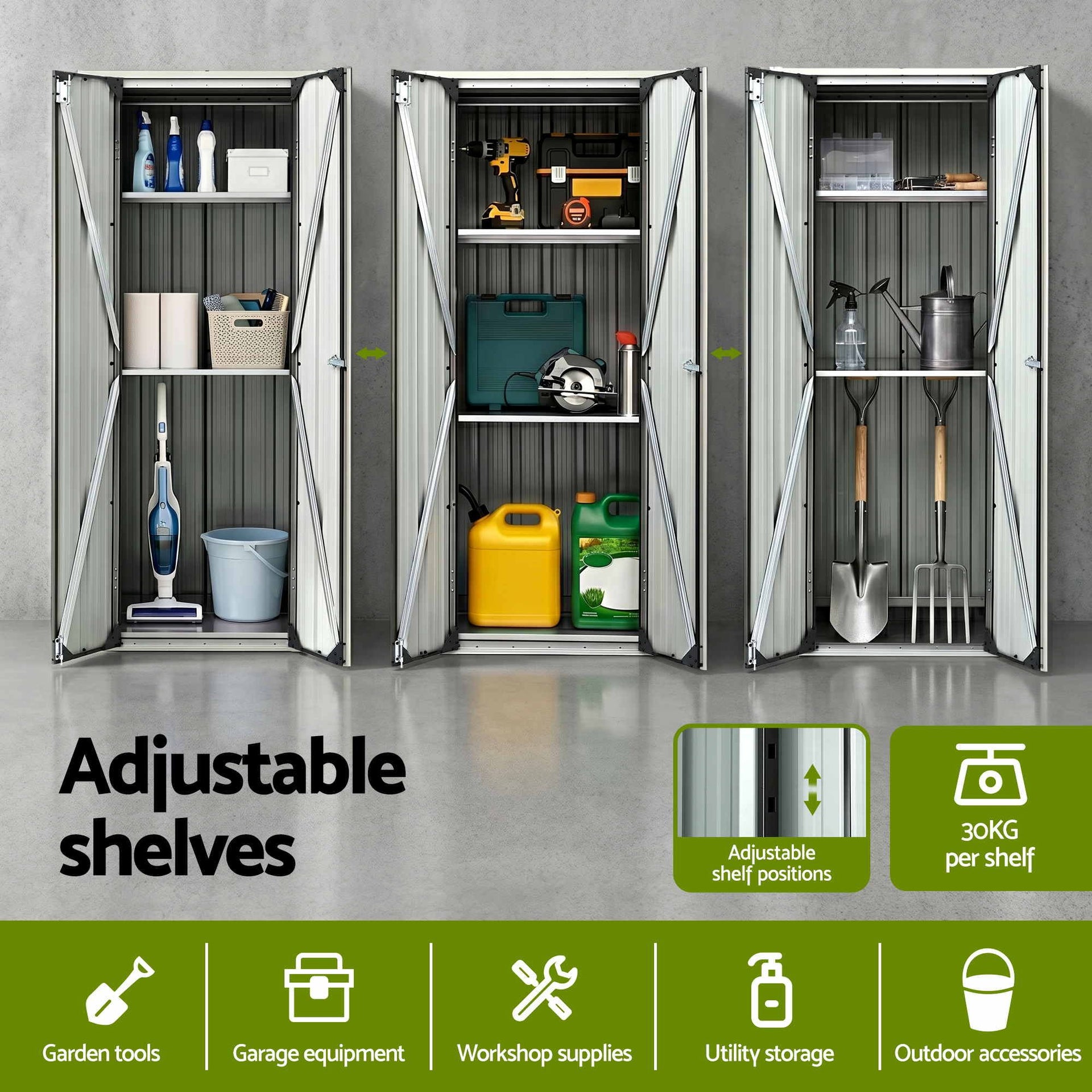 Gardeon Outdoor Storage Cabinet Garden Shed Tool Lockable Cupboard Steel Adjustable Shelves Gardeon