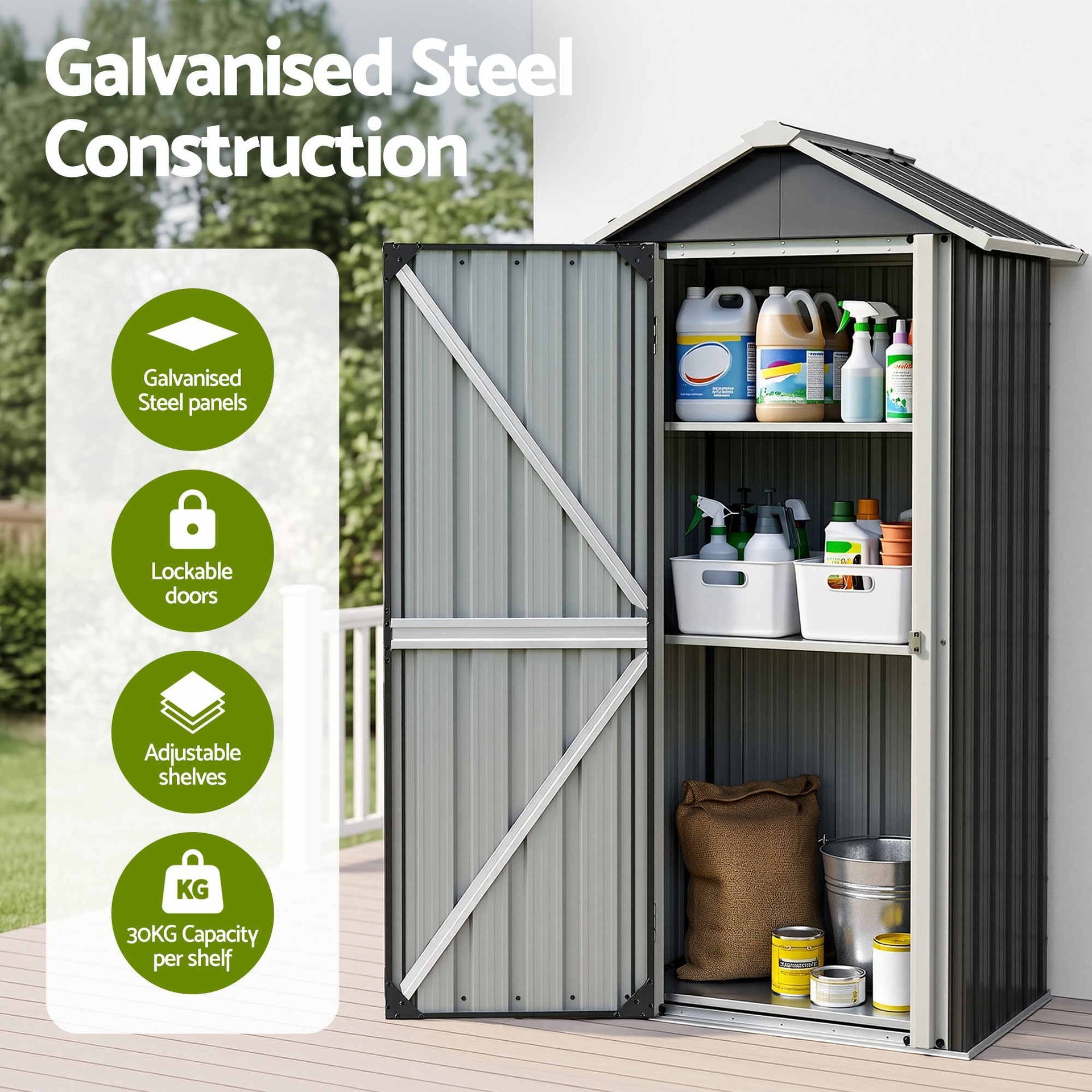 Gardeon Outdoor Storage Cabinet Garden Shed Steel Tool Lockable Cupboard Adjustable Shelves Gardeon