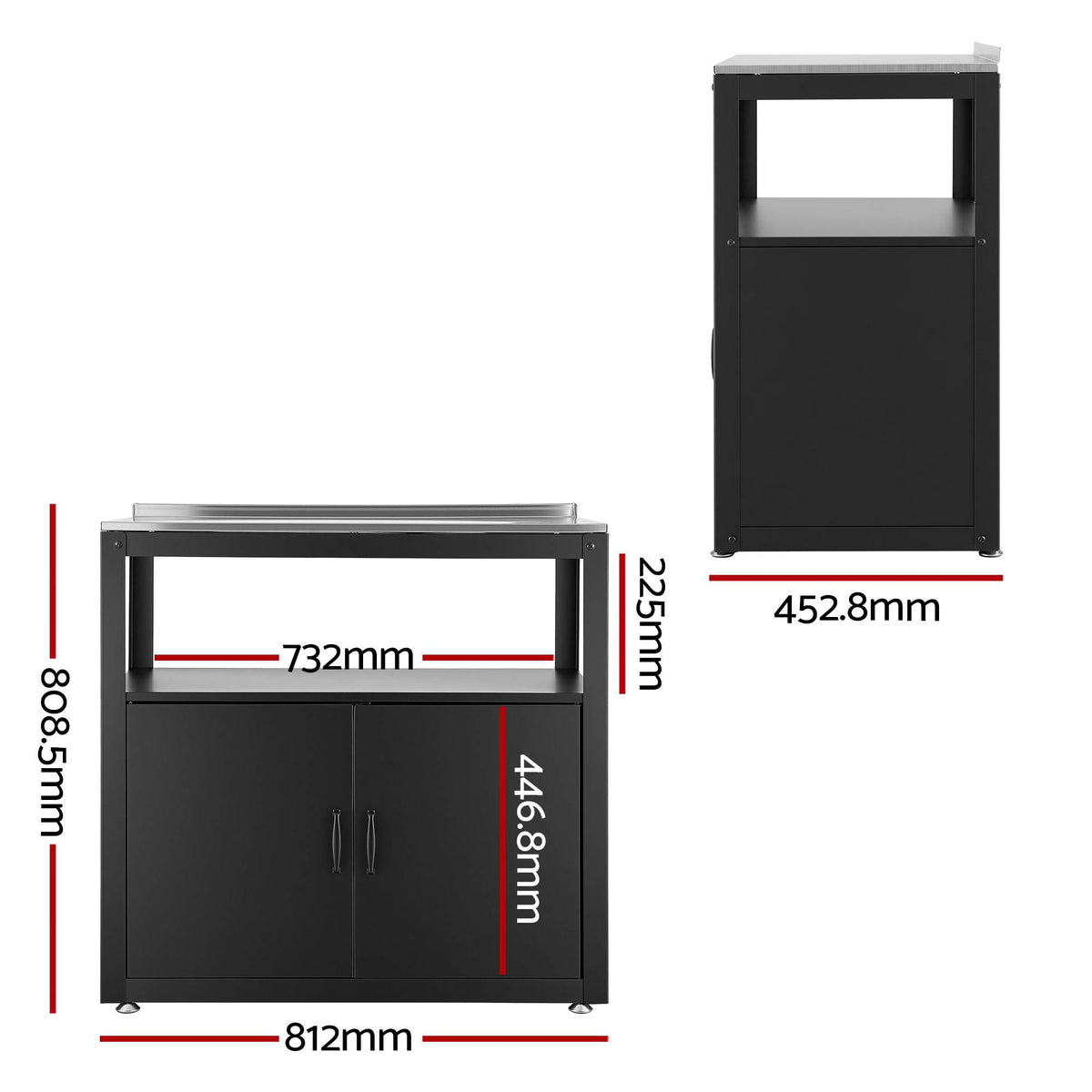 Gardeon Outdoor Storage Cabinet Garden Potting Bench Stainless Steel Table Top Black Awezingly