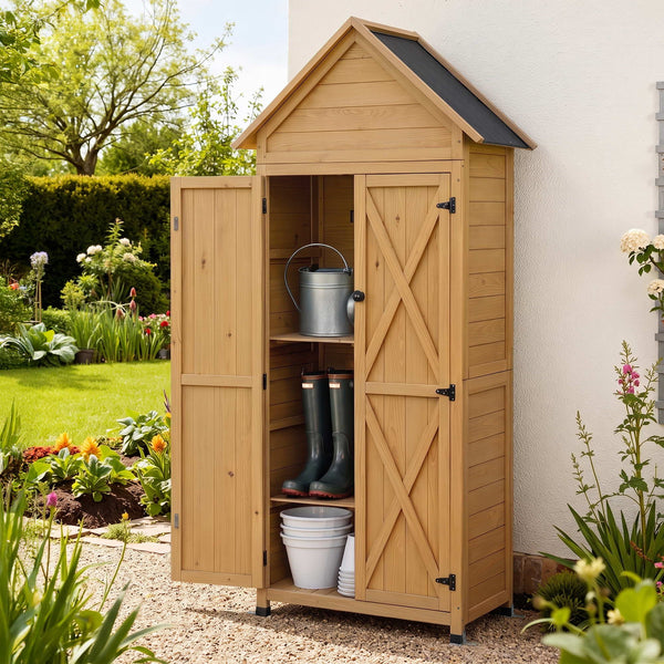Gardeon Outdoor Storage Cabinet Cupboard Tool Organizer Shed Adjustable Natural Awezingly
