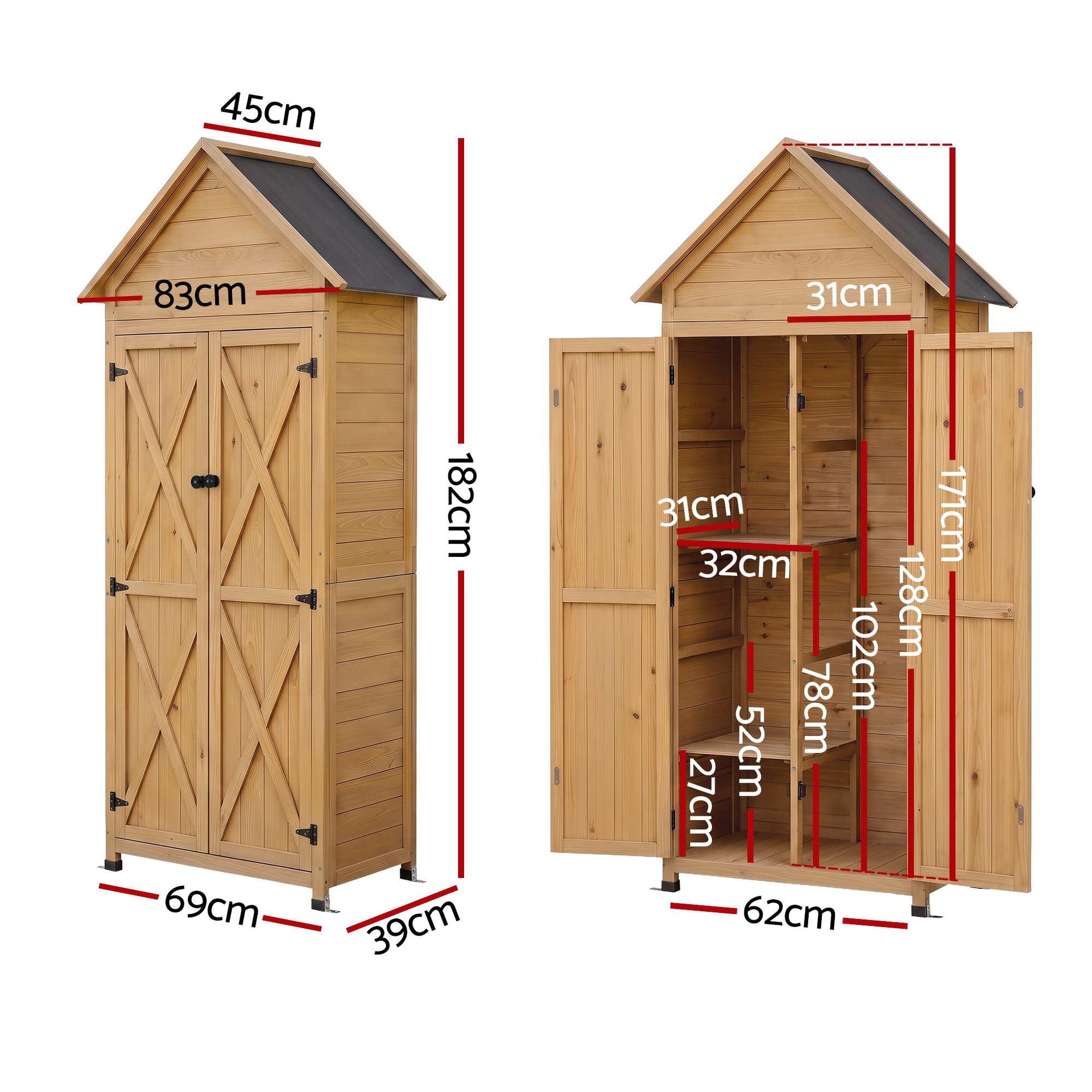 Gardeon Outdoor Storage Cabinet Cupboard Tool Organizer Shed Adjustable Natural Awezingly