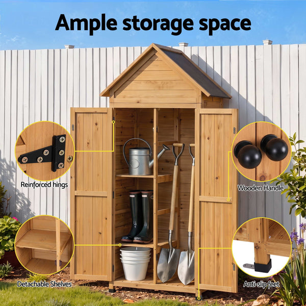 Gardeon Outdoor Storage Cabinet Cupboard Tool Organizer Shed Adjustable Natural Awezingly