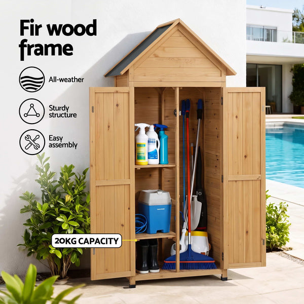 Gardeon Outdoor Storage Cabinet Cupboard Tool Organizer Shed Adjustable Natural Awezingly