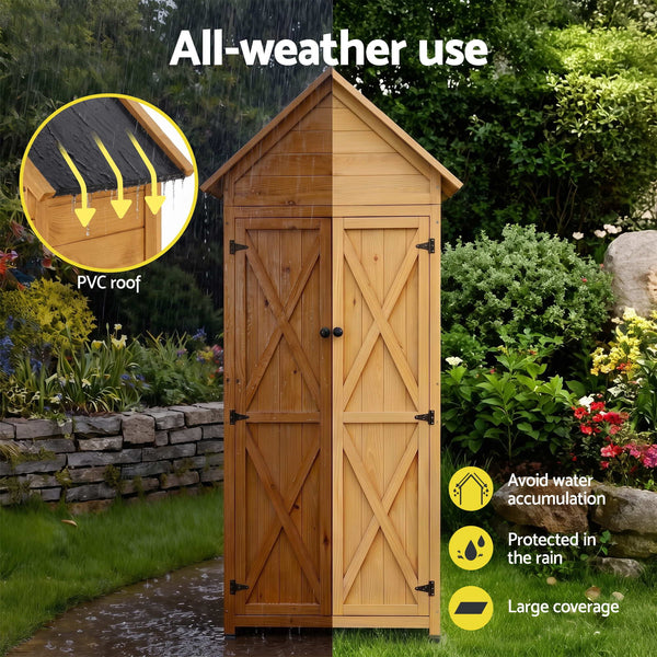 Gardeon Outdoor Storage Cabinet Cupboard Tool Organizer Shed Adjustable Natural Awezingly