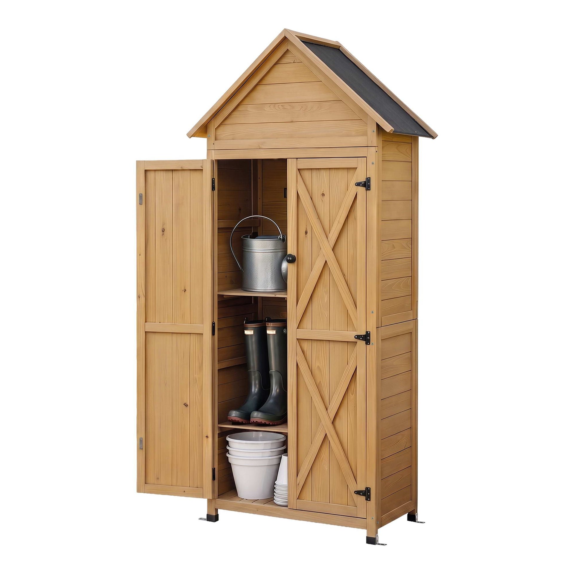 Gardeon Outdoor Storage Cabinet Cupboard Tool Organizer Shed Adjustable Natural Awezingly