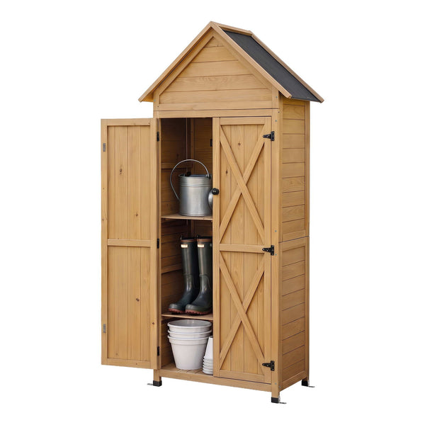 Gardeon Outdoor Storage Cabinet Cupboard Tool Organizer Shed Adjustable Natural Awezingly