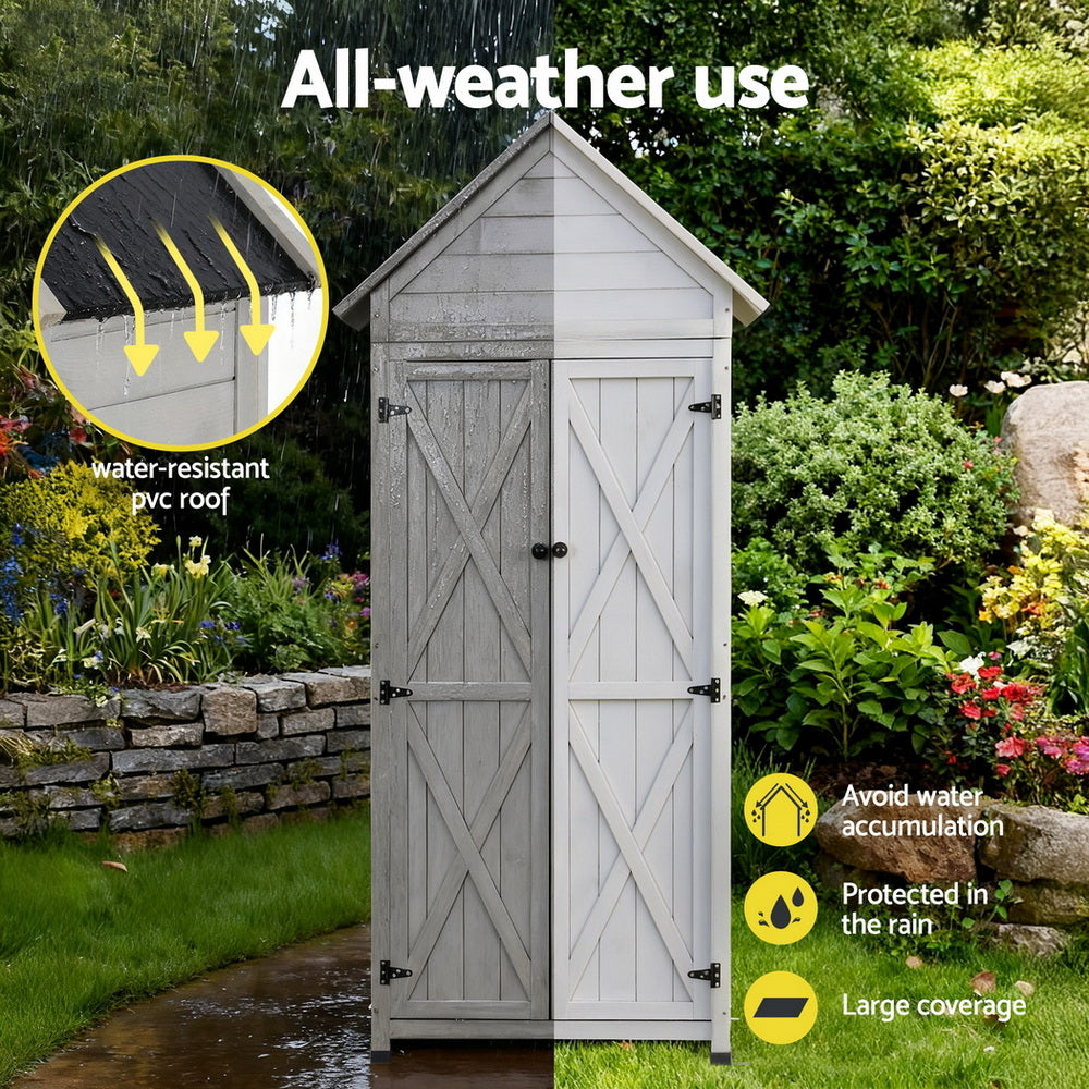 Gardeon Outdoor Storage Cabinet Cupboard Lockable Tool Organizer Shed Adjustable Grey Awezingly