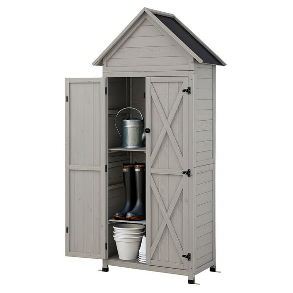 Gardeon Outdoor Storage Cabinet Cupboard Lockable Tool Organizer Shed Adjustable Grey Awezingly