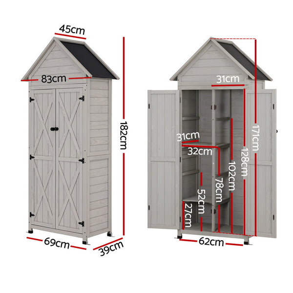 Gardeon Outdoor Storage Cabinet Cupboard Lockable Tool Organizer Shed Adjustable Grey Awezingly