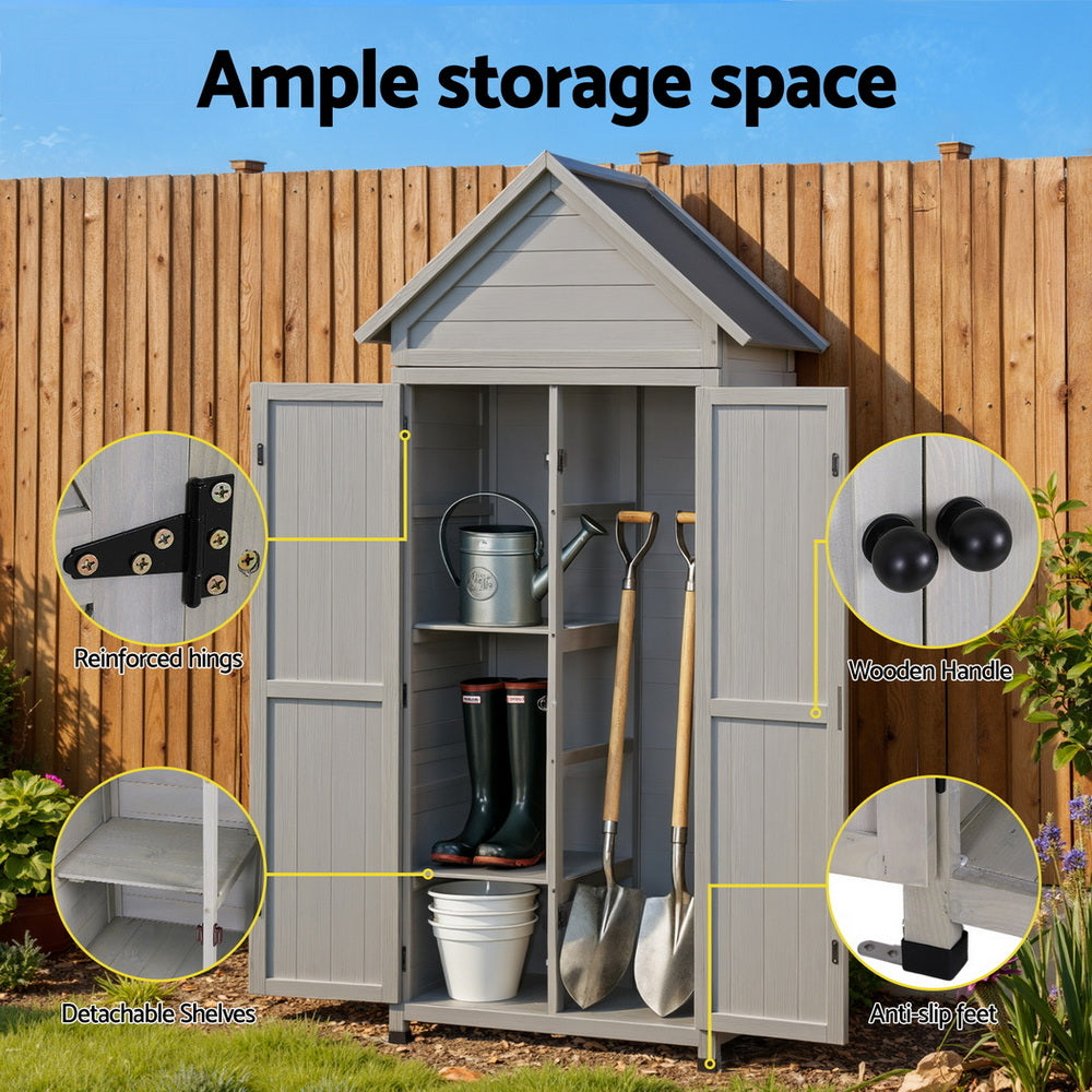 Gardeon Outdoor Storage Cabinet Cupboard Lockable Tool Organizer Shed Adjustable Grey Awezingly