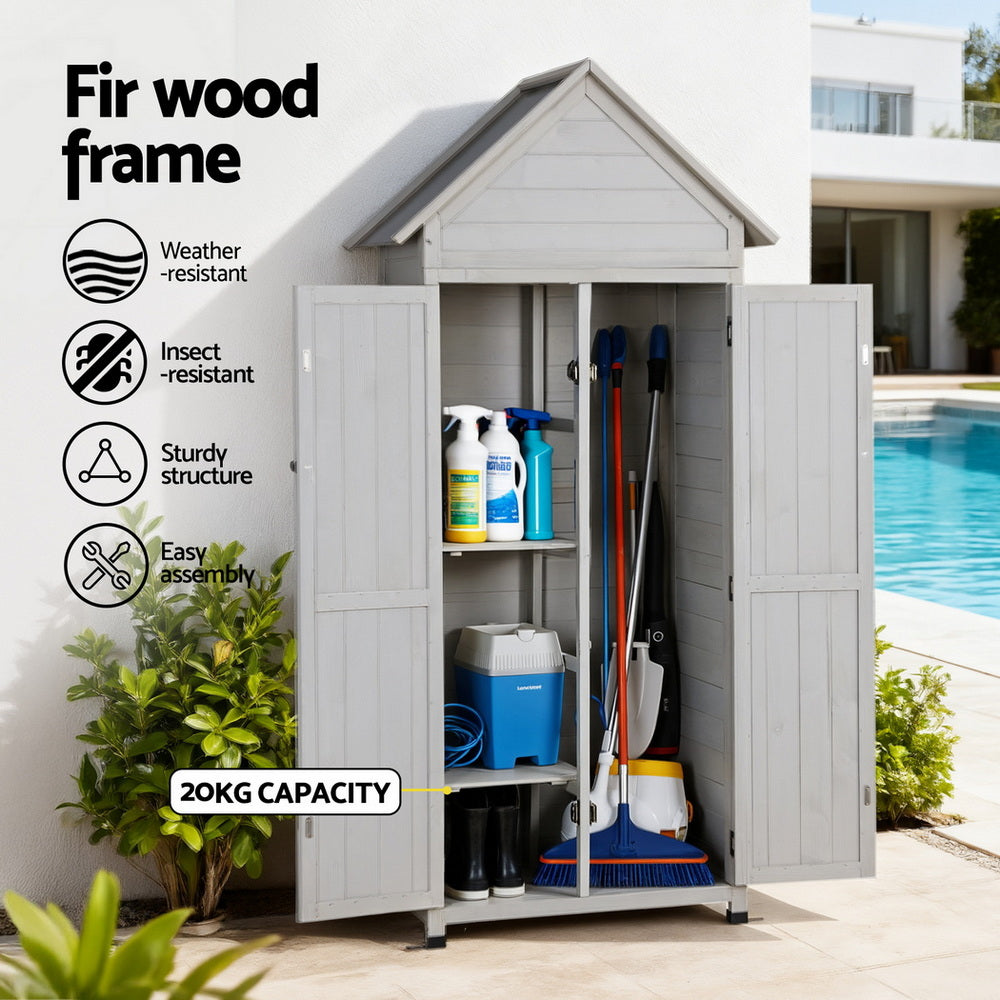 Gardeon Outdoor Storage Cabinet Cupboard Lockable Tool Organizer Shed Adjustable Grey Awezingly