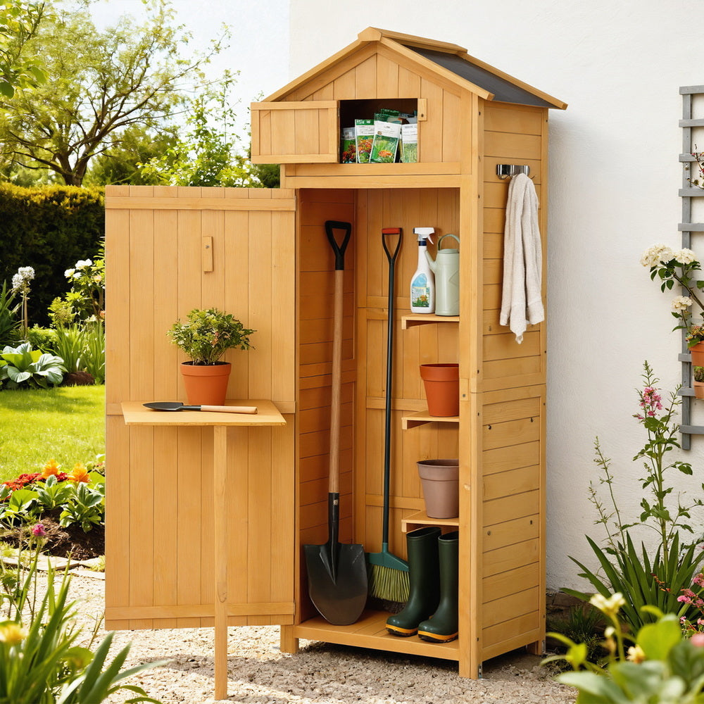 Gardeon Outdoor Storage Cabinet Cupboard Folding Table Tool Organizer Shed Adjustable Awezingly