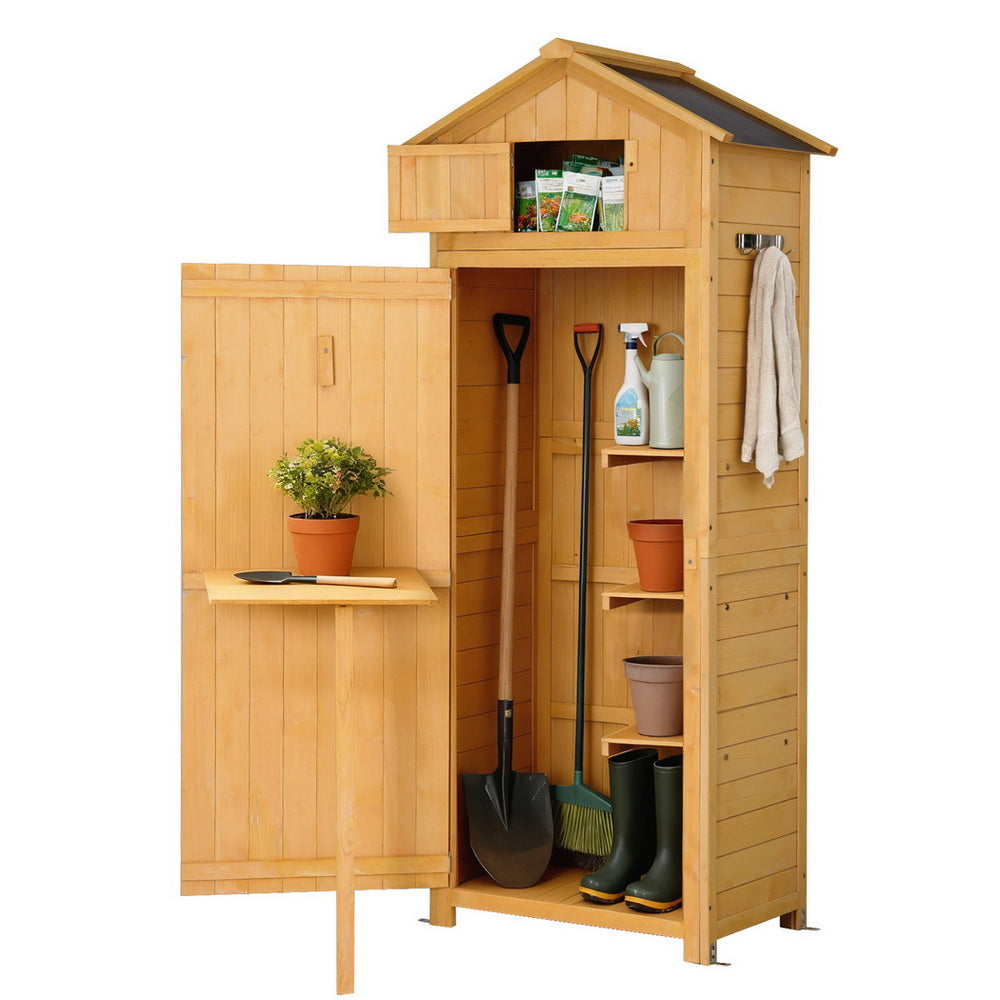 Gardeon Outdoor Storage Cabinet Cupboard Folding Table Tool Organizer Shed Adjustable Awezingly