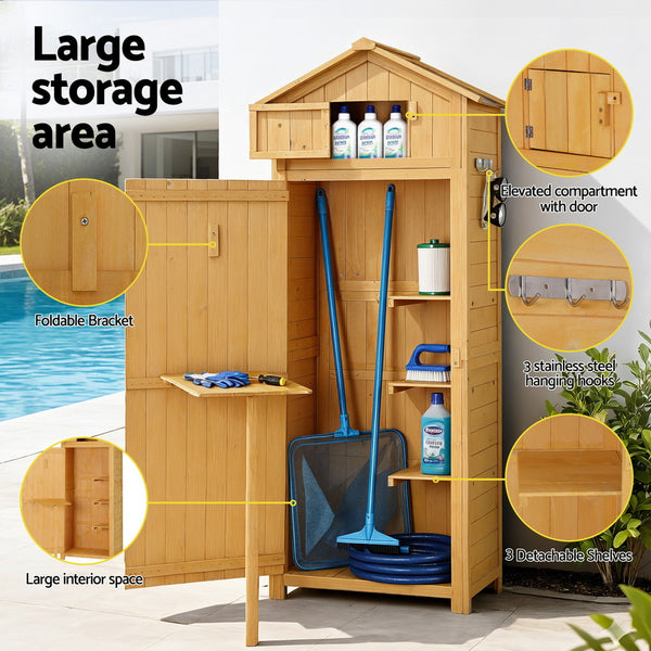 Gardeon Outdoor Storage Cabinet Cupboard Folding Table Tool Organizer Shed Adjustable Awezingly