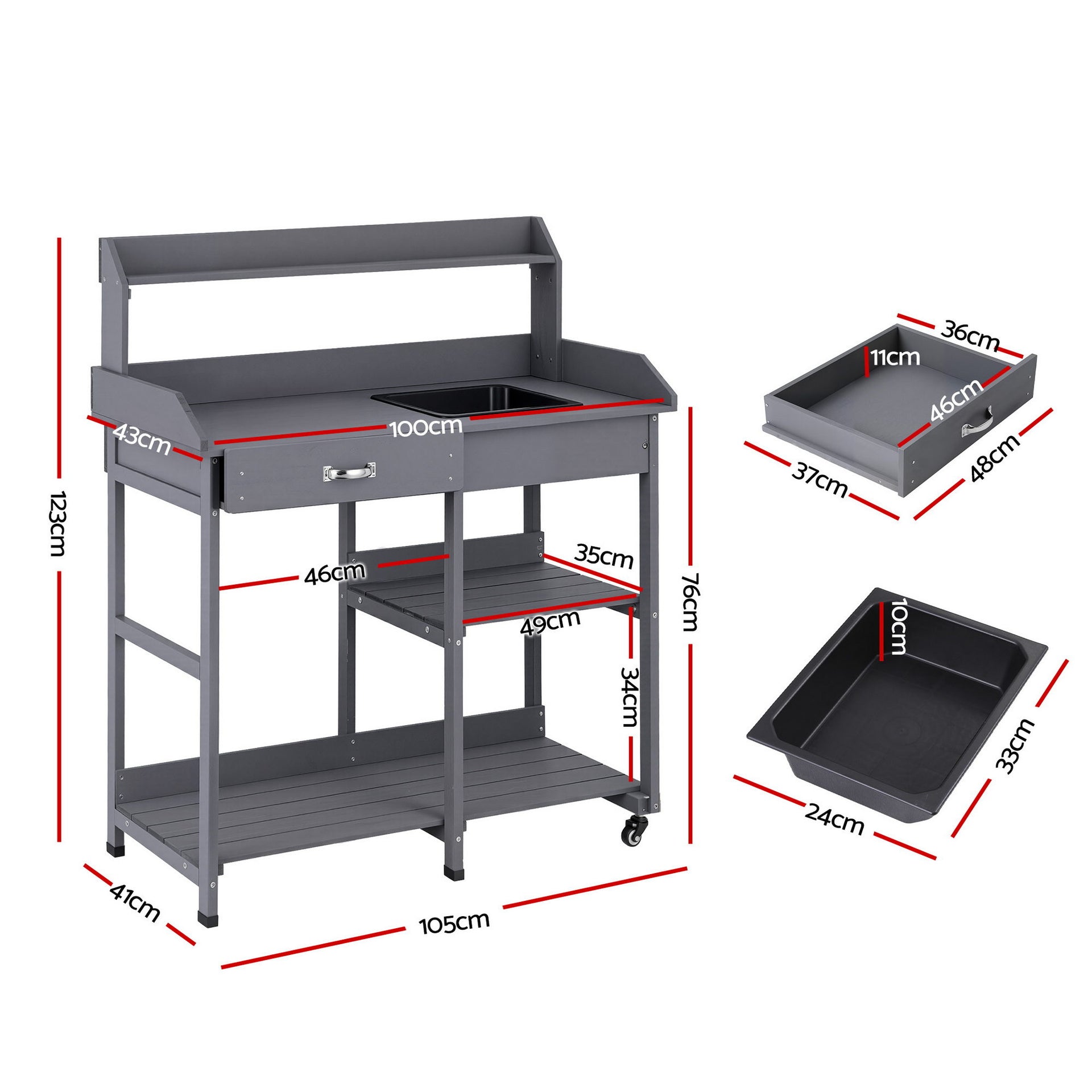 Gardeon Outdoor Potting Bench Table Storage Cabinet Potters Garden Workstation Grey Awezingly