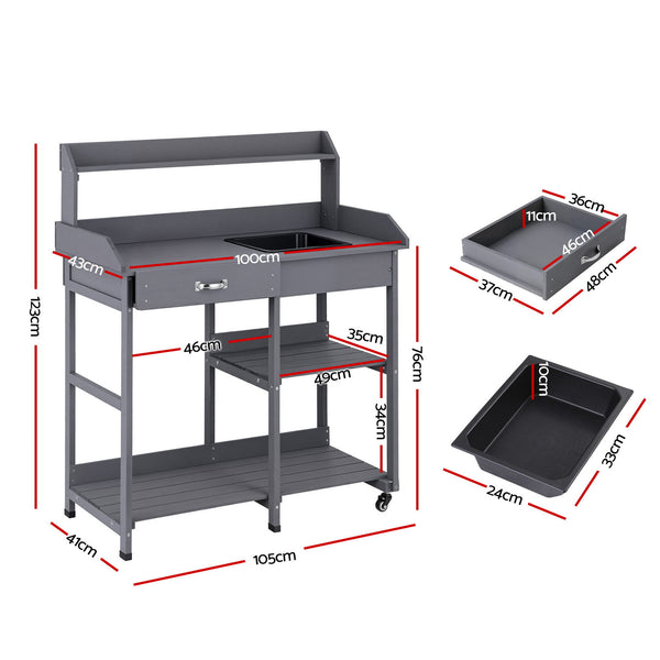 Gardeon Outdoor Potting Bench Table Storage Cabinet Potters Garden Workstation Grey Awezingly