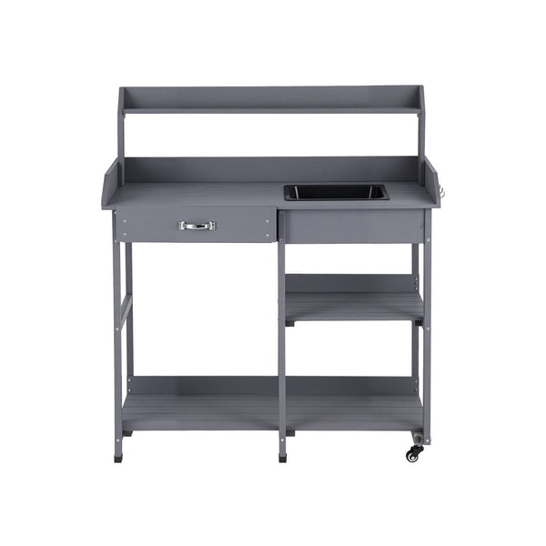 Gardeon Outdoor Potting Bench Table Storage Cabinet Potters Garden Workstation Grey Awezingly