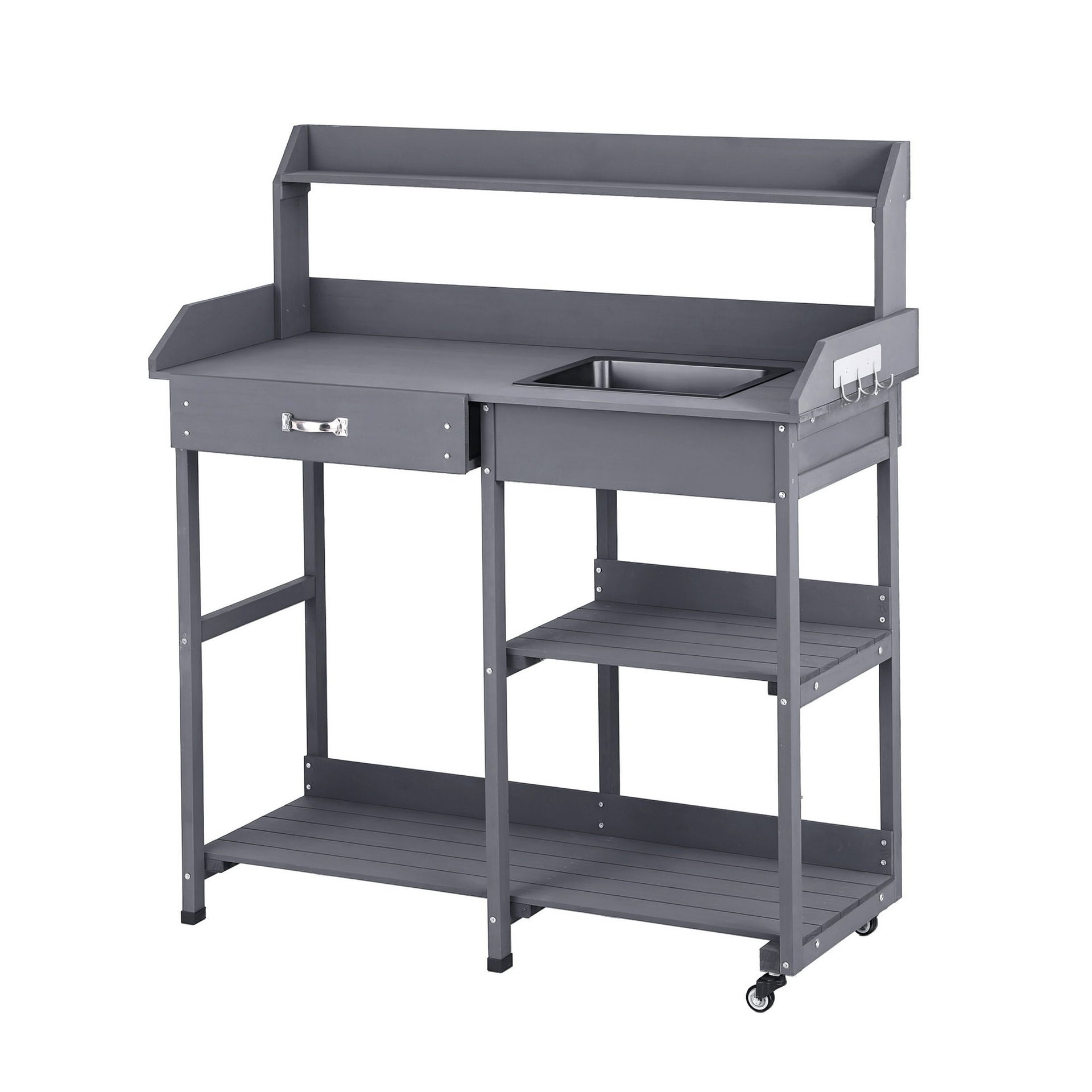 Gardeon Outdoor Potting Bench Table Storage Cabinet Potters Garden Workstation Grey Awezingly