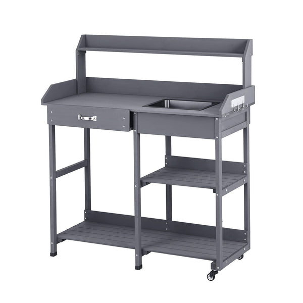 Gardeon Outdoor Potting Bench Table Storage Cabinet Potters Garden Workstation Grey Awezingly