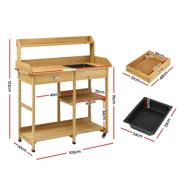 Gardeon Outdoor Potting Bench Table Storage Cabinet Potters Garden Workstation Natural Gardeon