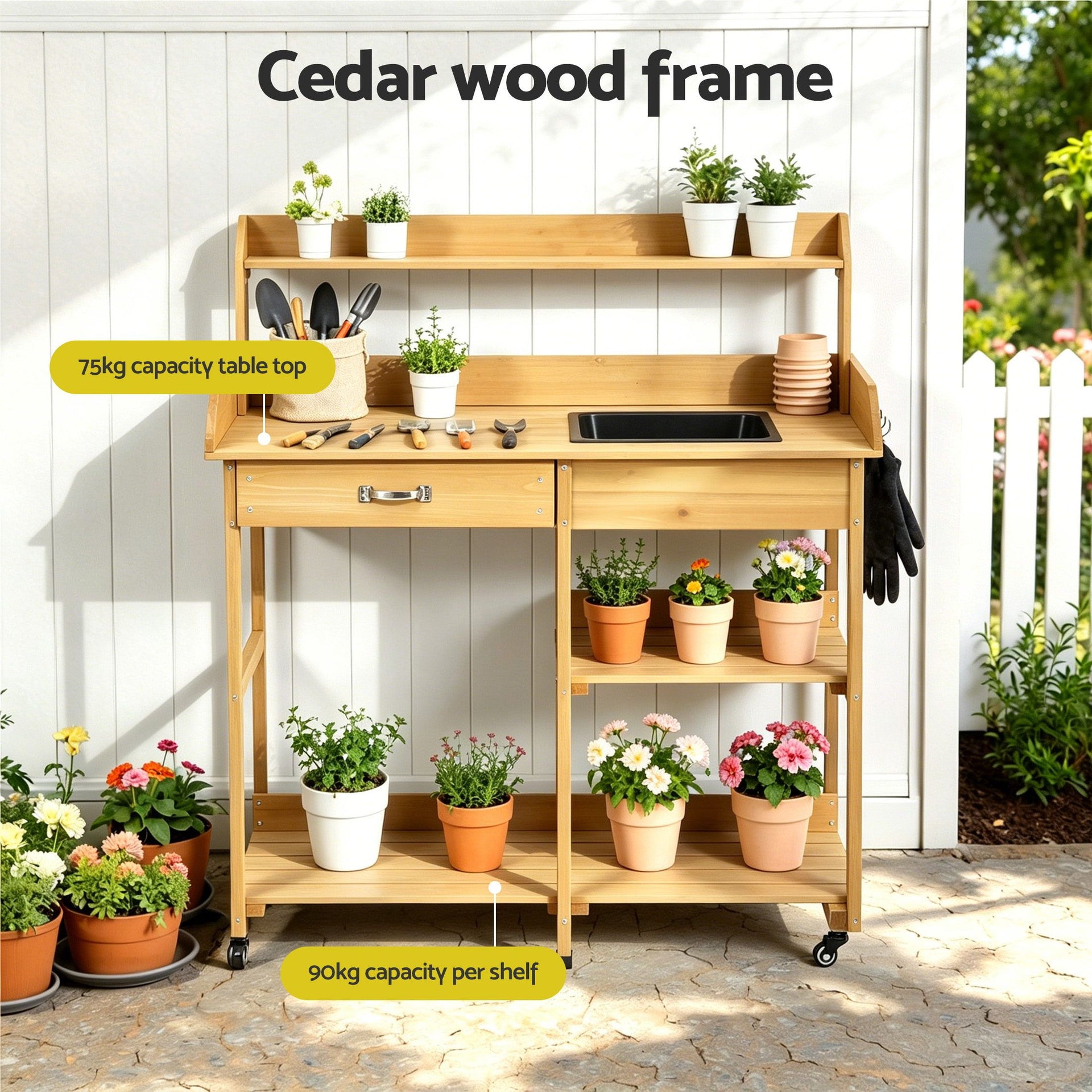 Gardeon Outdoor Potting Bench Table Storage Cabinet Potters Garden Workstation Natural Gardeon
