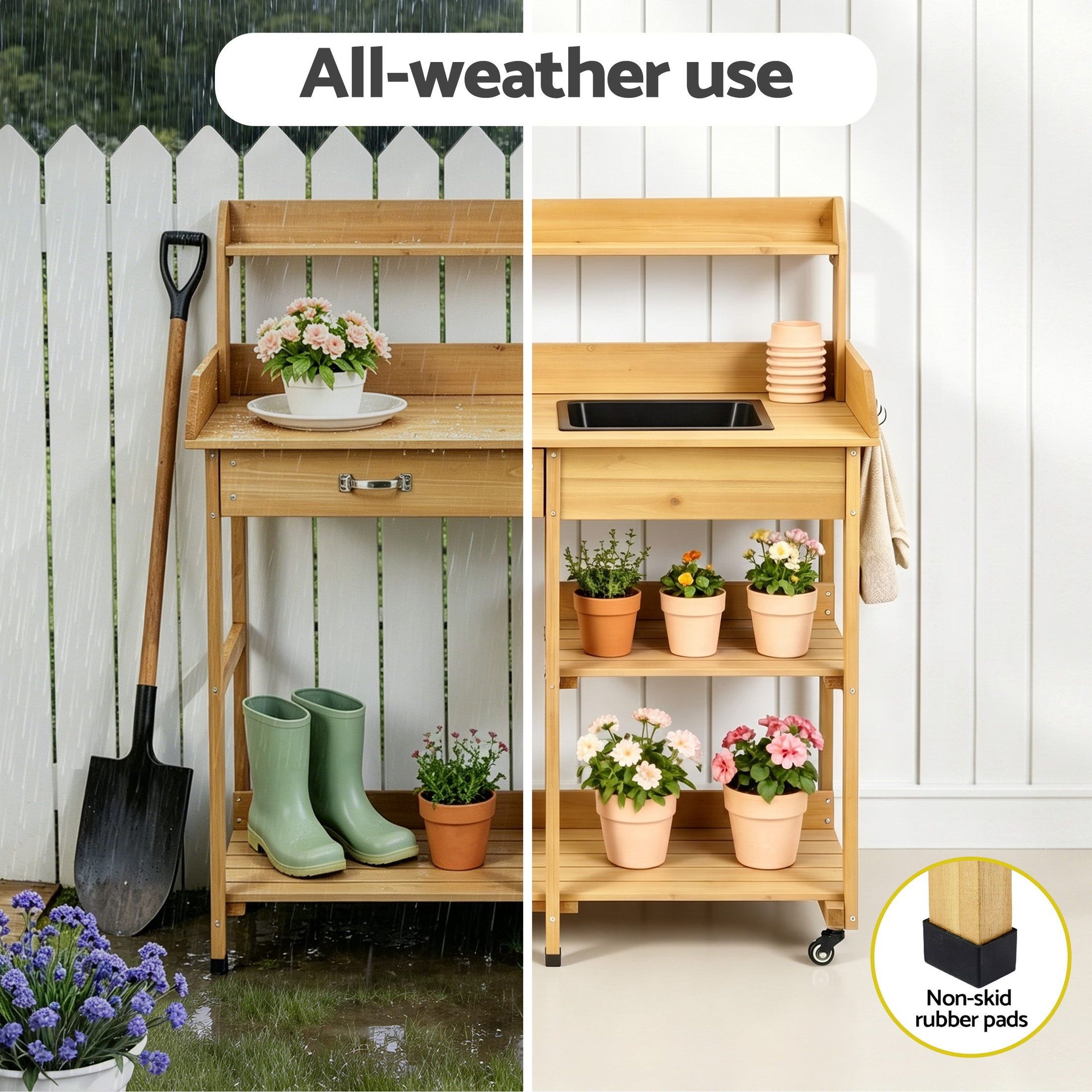 Gardeon Outdoor Potting Bench Table Storage Cabinet Potters Garden Workstation Natural Gardeon