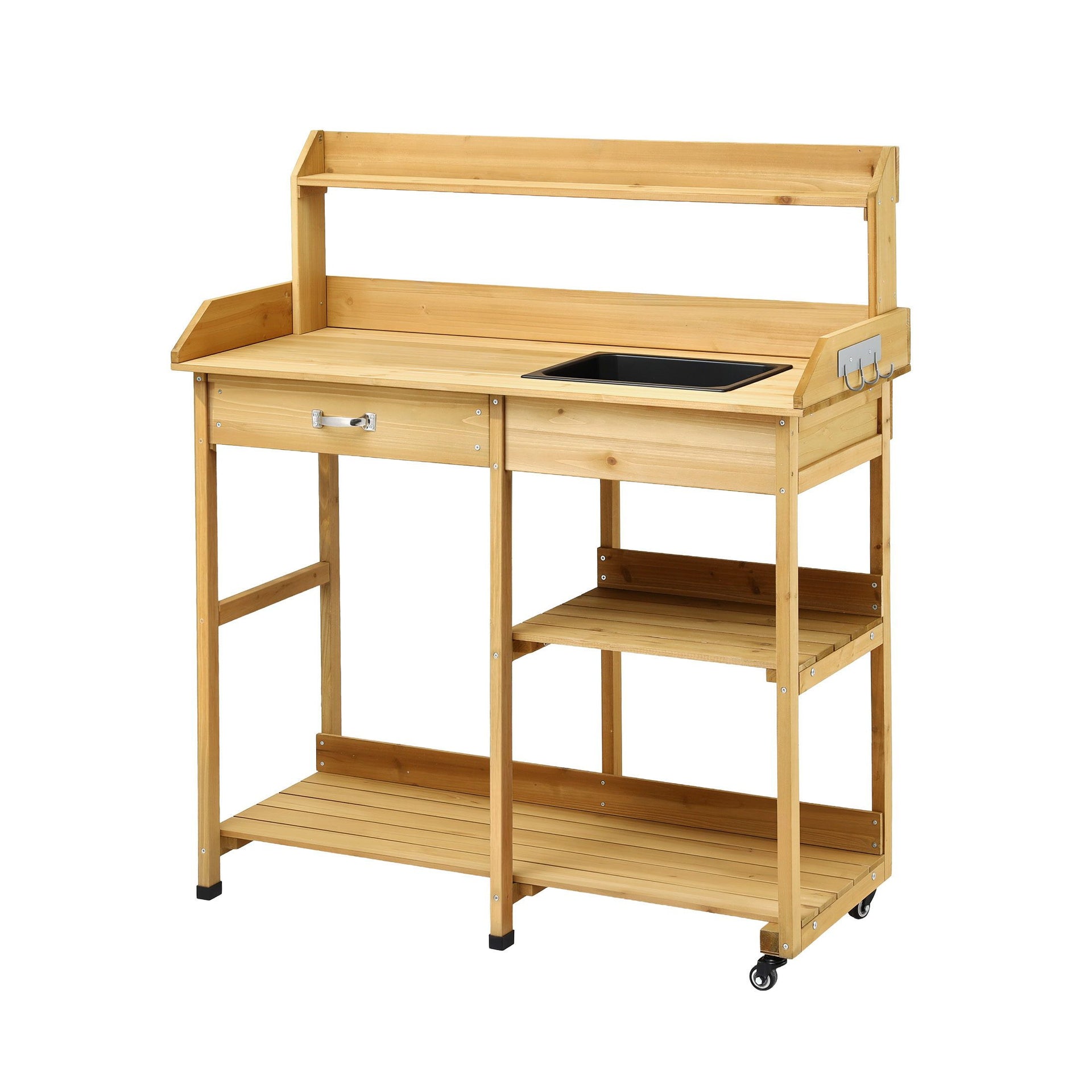 Gardeon Outdoor Potting Bench Table Storage Cabinet Potters Garden Workstation Natural Gardeon