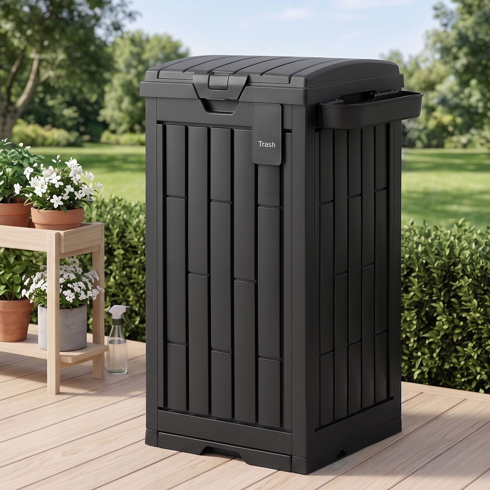 Gardeon Outdoor Trash Cans Polypropylene Patio Hideaway Bin 110L Black Gardeon